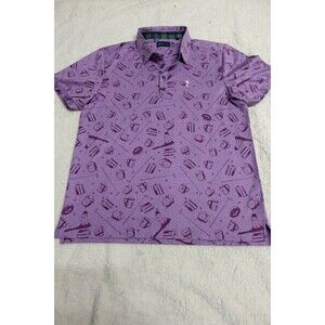 William Murray Mens Large Purple Flask/Clock Golf Performance Knit Polo Shirt